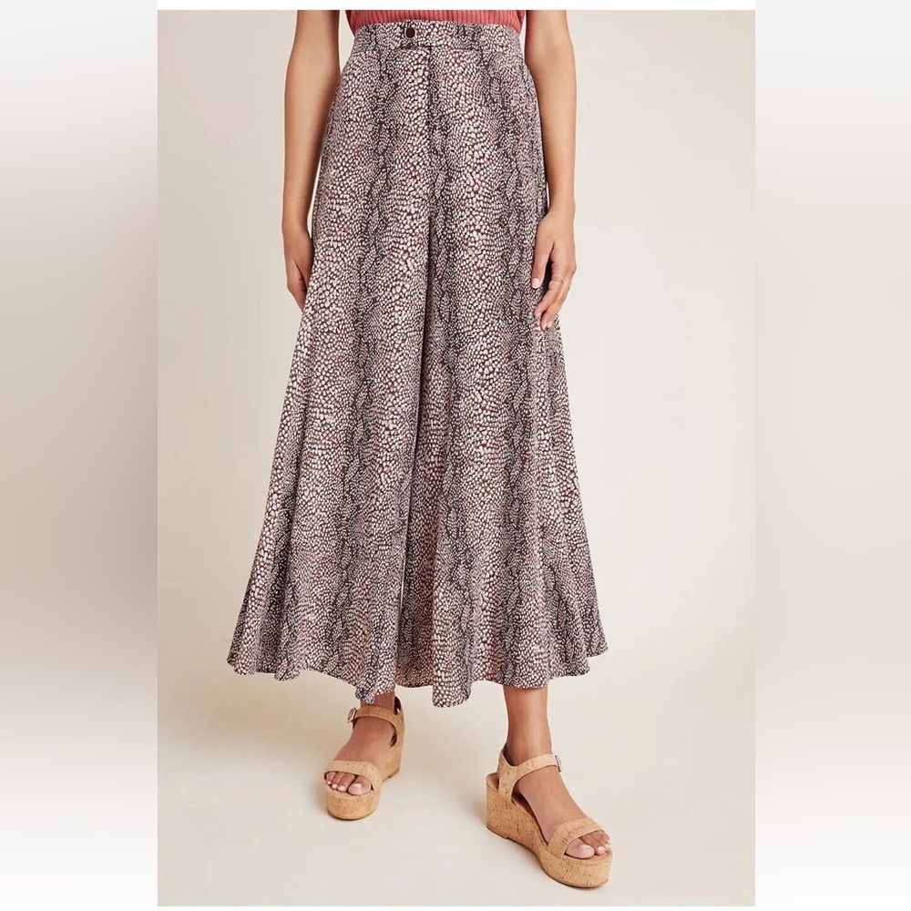 Anthropologie SnakePrint Wide Leg Culotte Pants Size 8 High Rise Boho Maxi